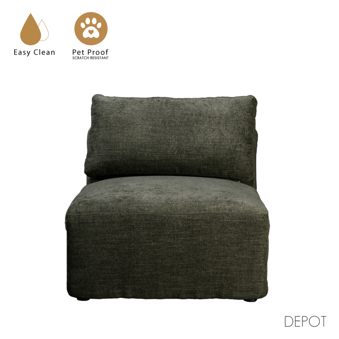 BOX ARMCHAIR EASY CLEAN FABRIC OLIVE GREEN E1 EU