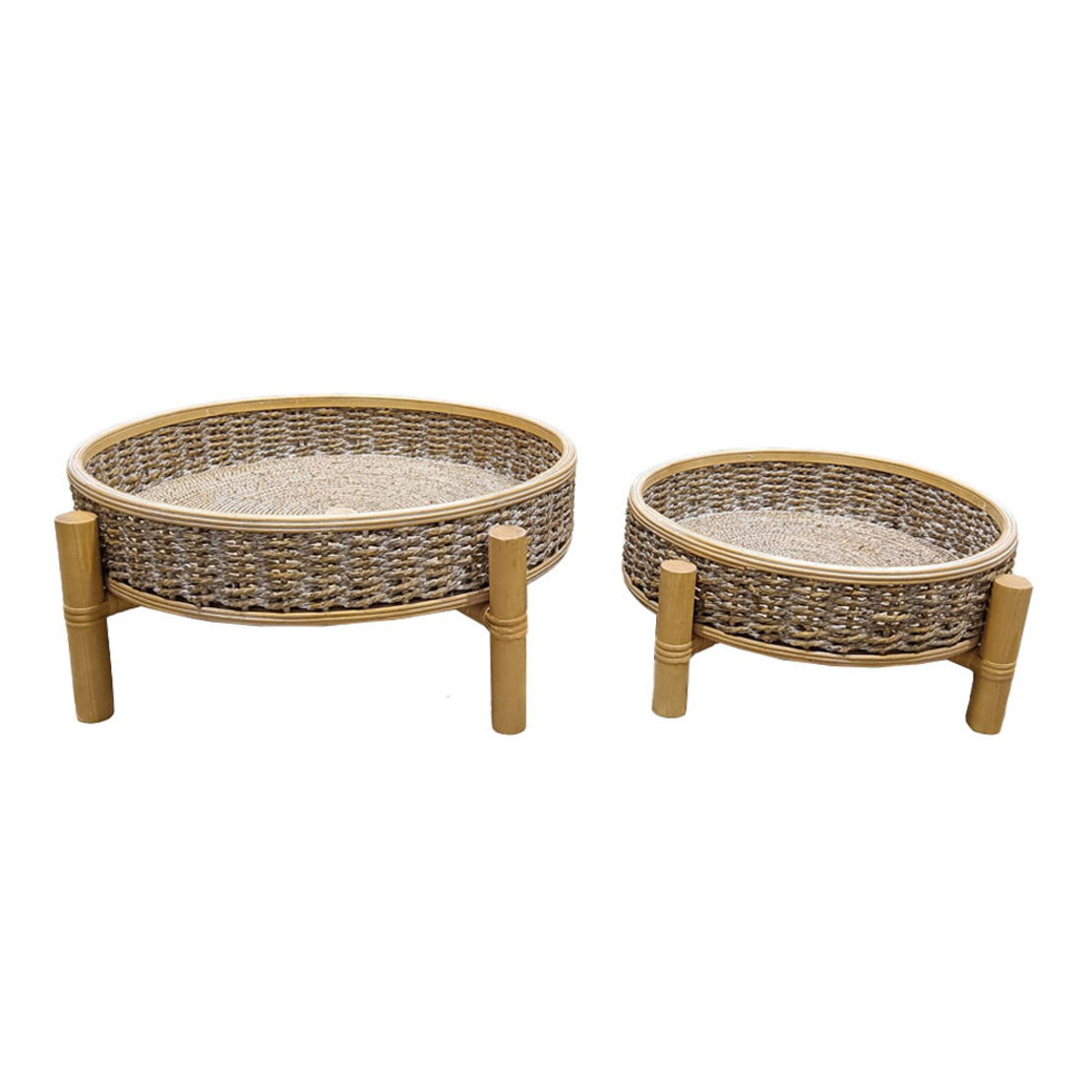 CORDA TRAY SET 2PCS 51x51x19 FIR WOOD WHITE WASHED NATURAL ROPE