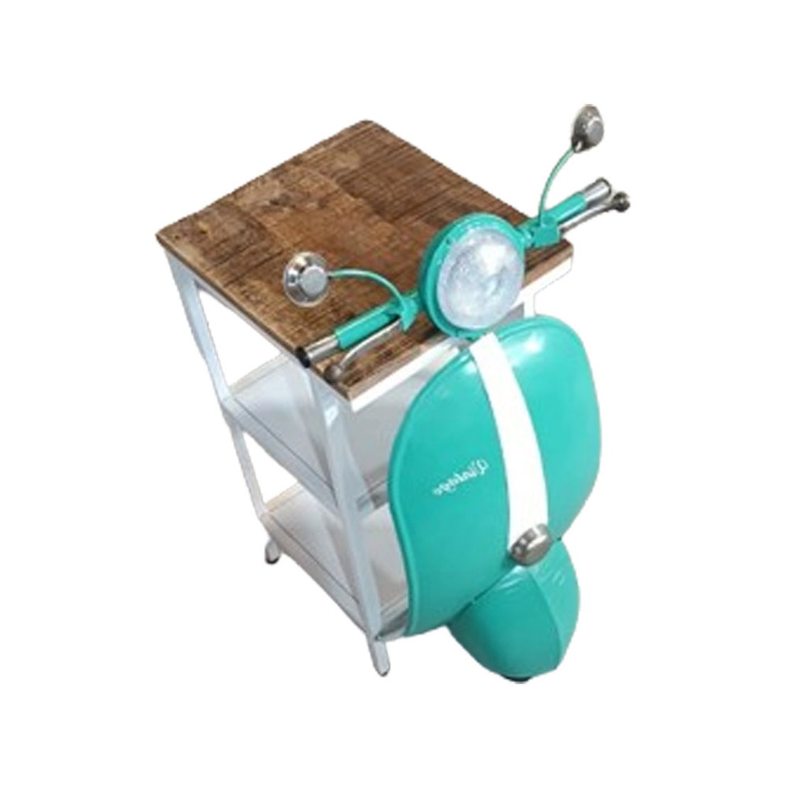 MINI VESPA SIDE TABLE WITH SHELVES METAL PETROL WHITE NATURAL 61x45xH88cm IN