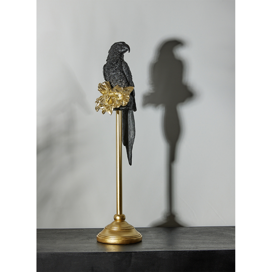 PERROQUET 1 DECO PARROT POLYRESIN BLACK GOLD 14,5x