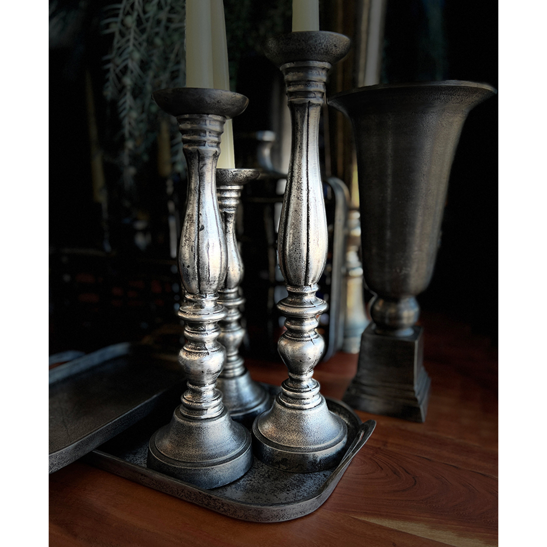 LUSAR CANDLE HOLDER SET 3PCS ALUMINIUM SILVER ANTI