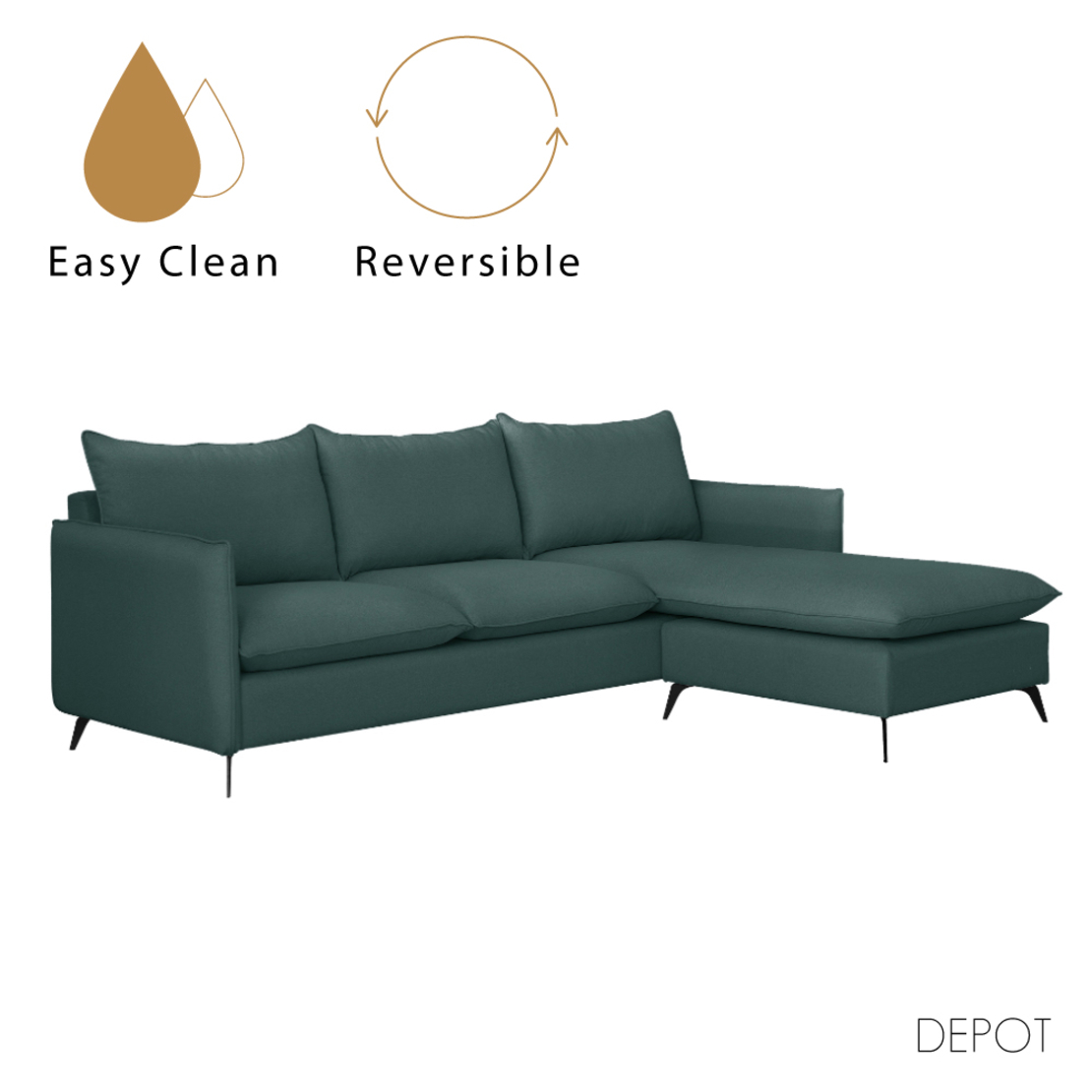 OCEAN SOFA REVERSABLE CORNER EASY CLEAN COTTON LOOK GREEN E1 GR