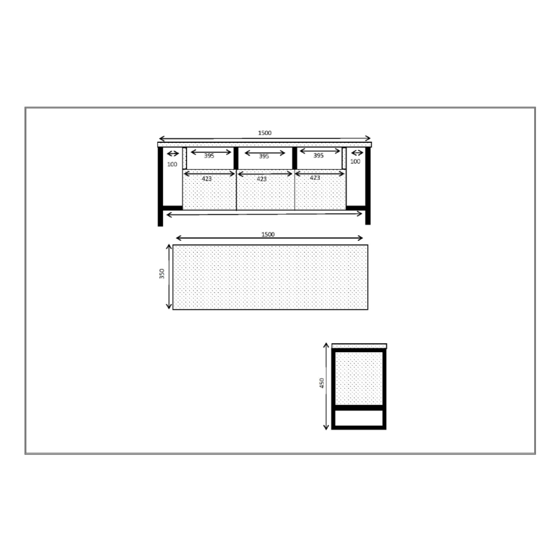 BRIDGE TV STAND 3DOORS MELAMINE SONOMA BLACK METAL 150x35xH45cm E1 TR