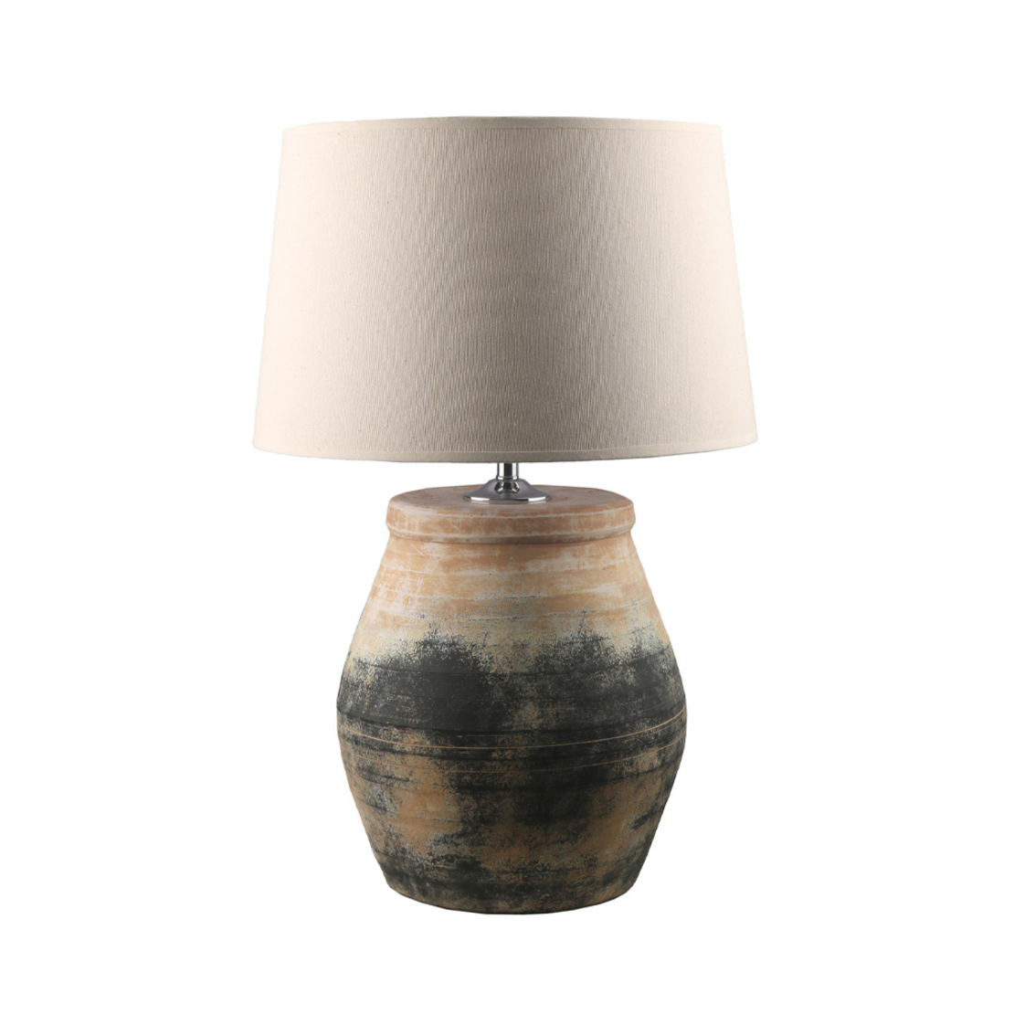 NIKOPOLI LAMP TABLE 33x33x71 CERAMIC BEIGE BLACK LINEN BEIGE
