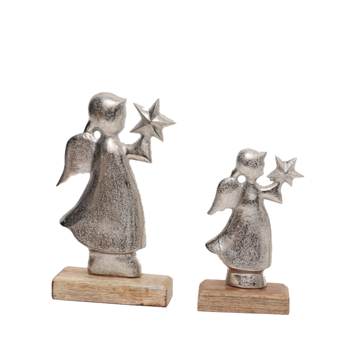 XMAS STARS ANGEL ALUMINIUM WOOD MANGO SILVER NATUR