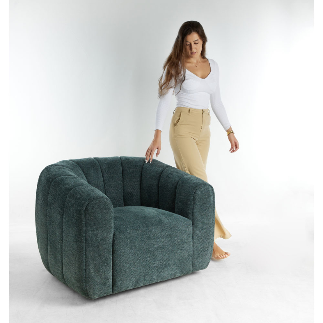 ASCOT ARMCHAIR SWIVEL FABRIC WATER GREEN METAL PRC