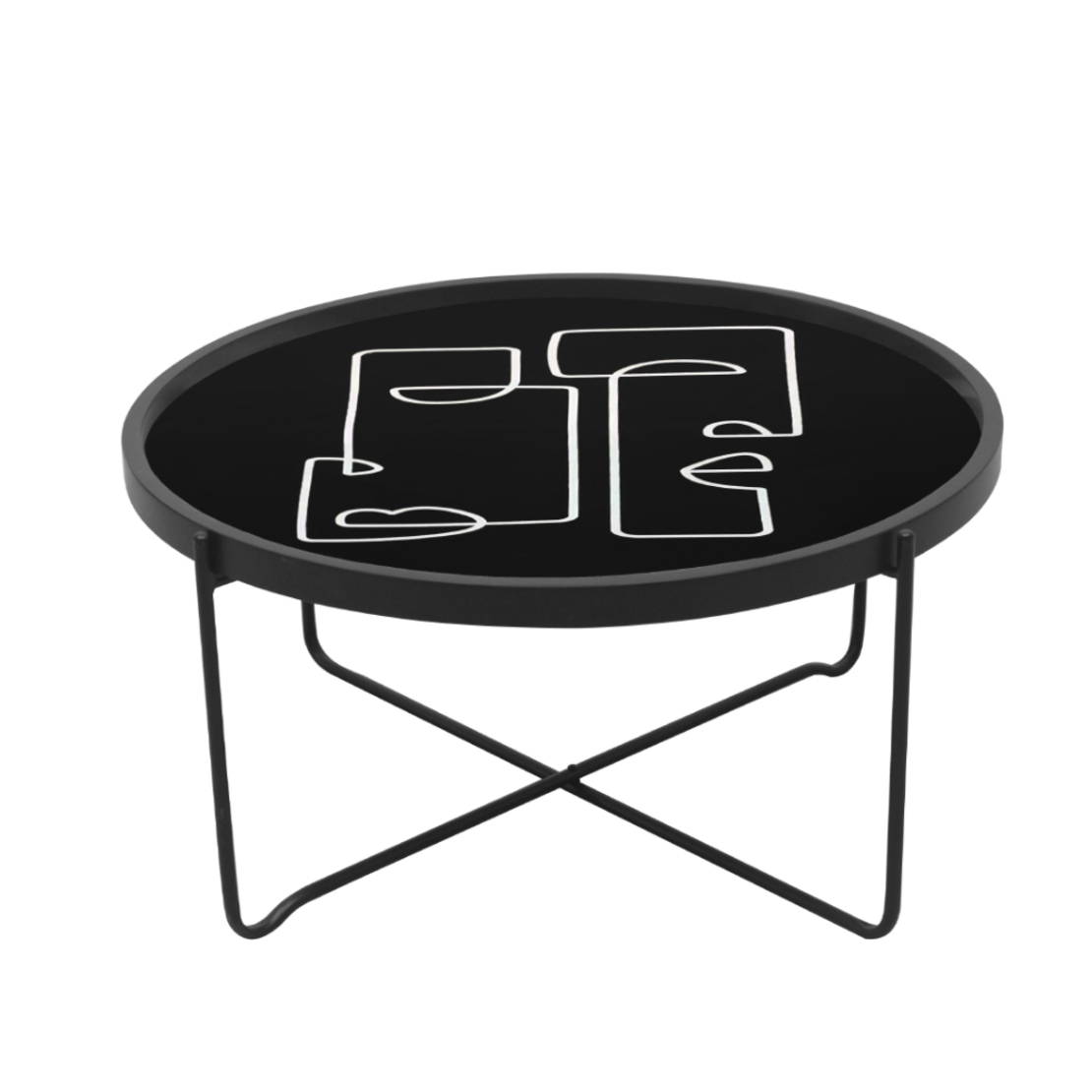 FACE COFFEE TABLE MDF MULTICOLOR WITH PATTERN BLACK METAL 75x75xH37,5cm E1 PRC