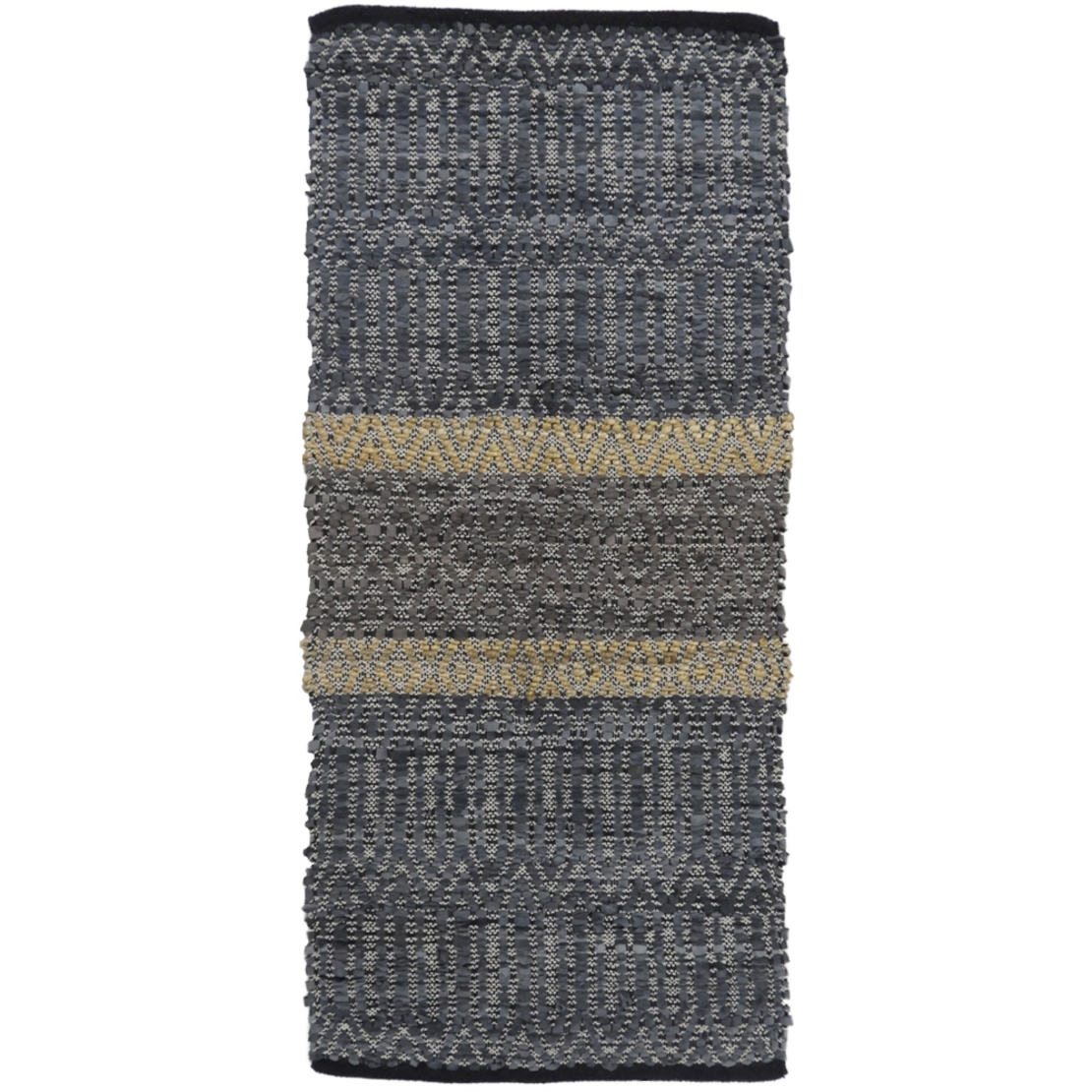 STRIPE CARPET LEATHER GREY BEIGE 70x150cm IN