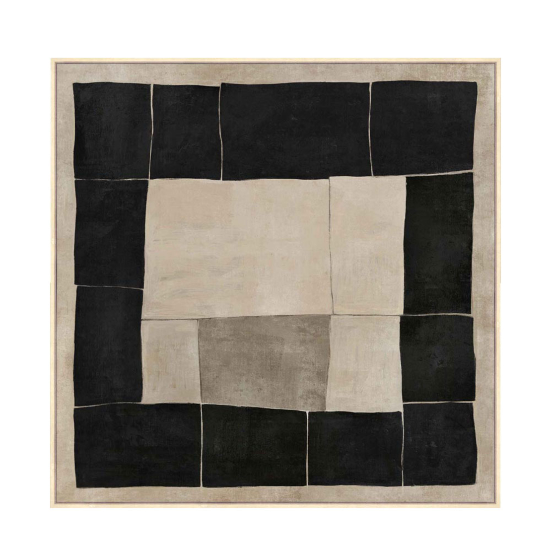 MYSTIC SQUARES PAINTING DECORATIVE WITH FRAME 100x100x4 CANVAS BEIGE BLACK WOOD