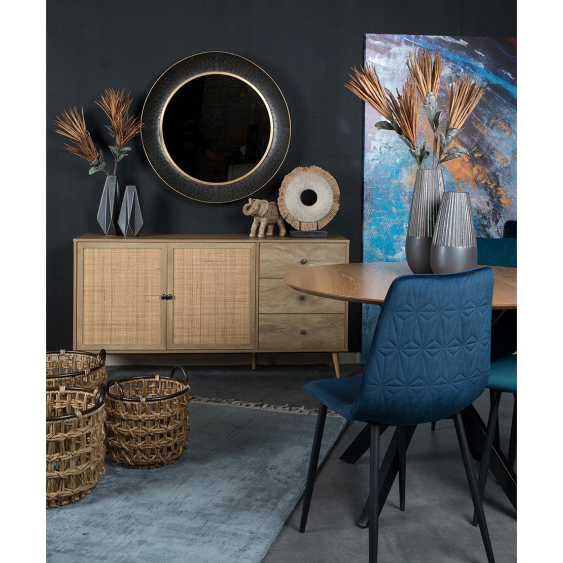 AMMOS SIDEBOARD 3DRAWERS CHIPBOARD WITH MELAMINE CARTA NATURAL WITH RATTAN 150x39xH79cm E1 PRC