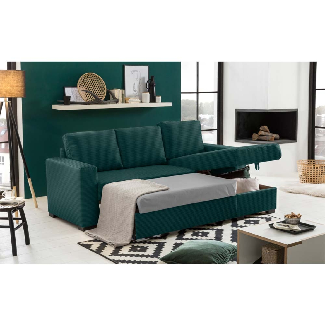 ALDO CRISTIANO SOFA BED REVERSABLE CORNER EASY CLEAN FABRIC GREEN E1 EU