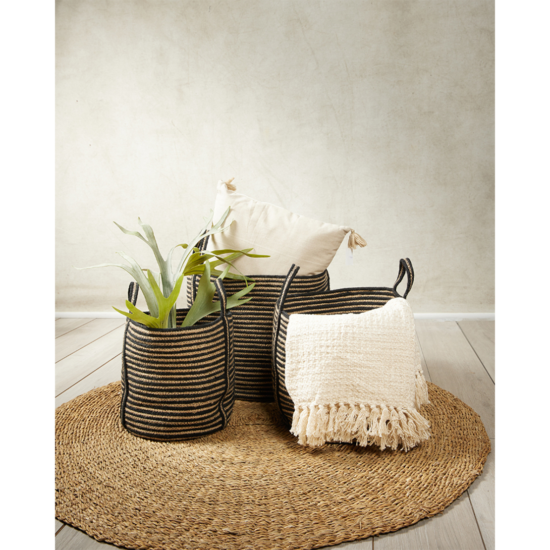 YIRMI BASKET SET 3PCS JUTE NATURAL BLACK 40x40xH40