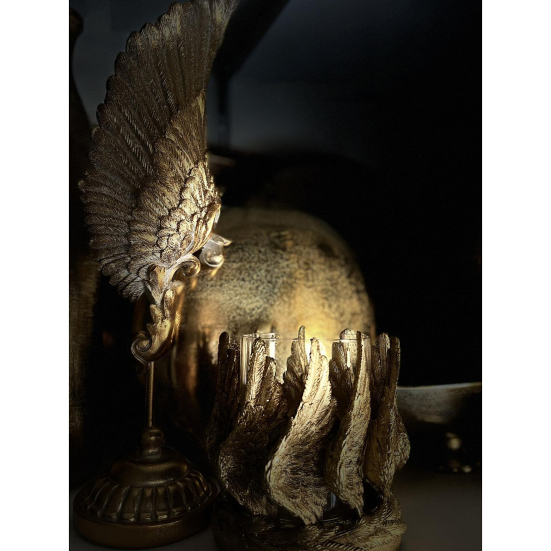 VOLE DECO FEATHER POLYRESIN GOLD ANTIQUE 14,5x11xH