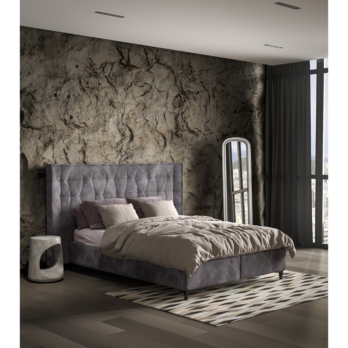ORIGAMI BED WITH STORAGE (FOR MATTRESS 160x200cm) VELVET GREY 26-902 E1 TR