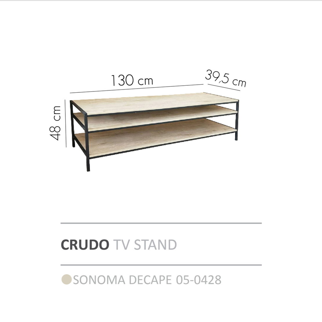 CRUDO TV STAND CHIPBOARD WITH MELAMINE CARTA SONOMA DECAPE METAL BLACK 130x39,5xH48cm E1 PRC