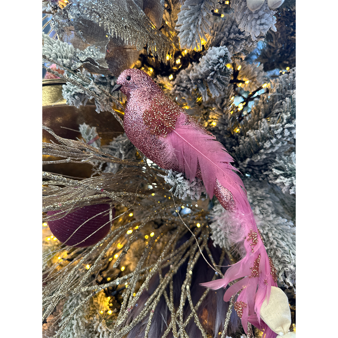XMAS PIXIE BIRD BIRD POLYFOAM FABRIC PINK 32cm PRC