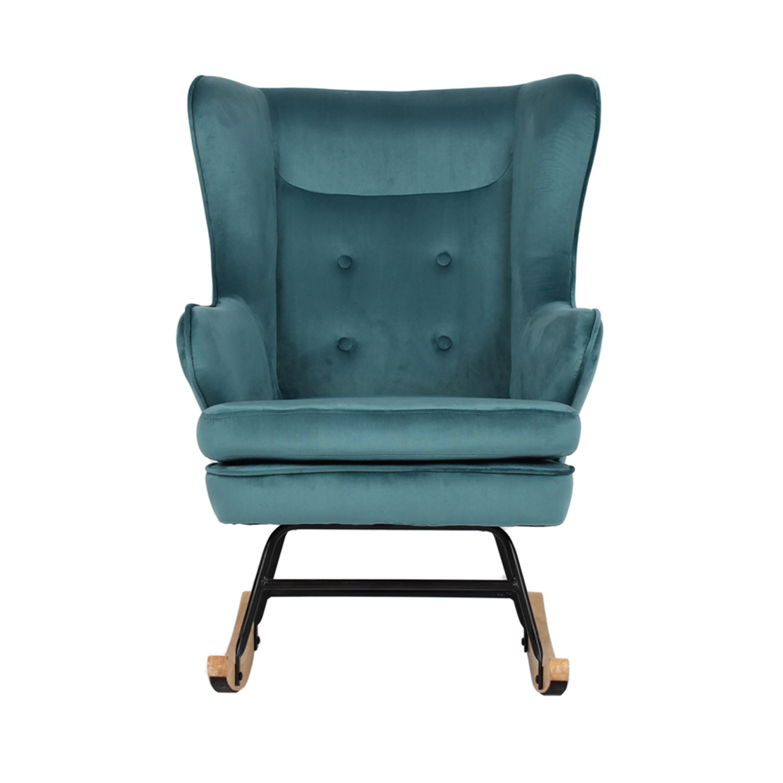 ROCKER ARMCHAIR ROCKING FABRIC EMERALD WOOD RUBBERWOOD NATURAL E1 PRC