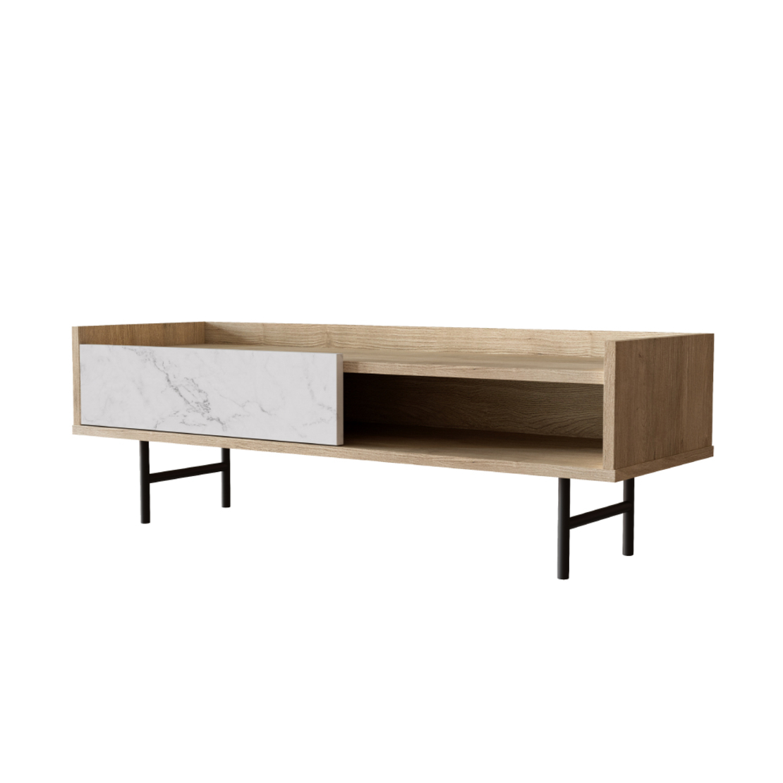STOCKHOLM COFFEE TABLE CHIPBOARD WITH MELAMINE CARTA SONOMA DECAPE WHITE WITH MARBLE PATTERN METAL BLACK 120x59xH40cm E1 PRC