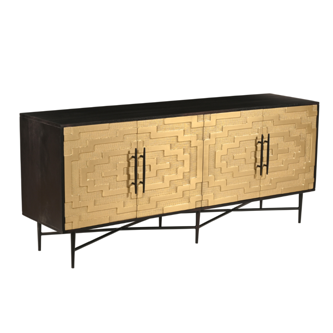 RITZ SIDEBOARD 4DOORS WOOD MANGO BLACK GOLD MAT METAL 180x45xH76cm IN