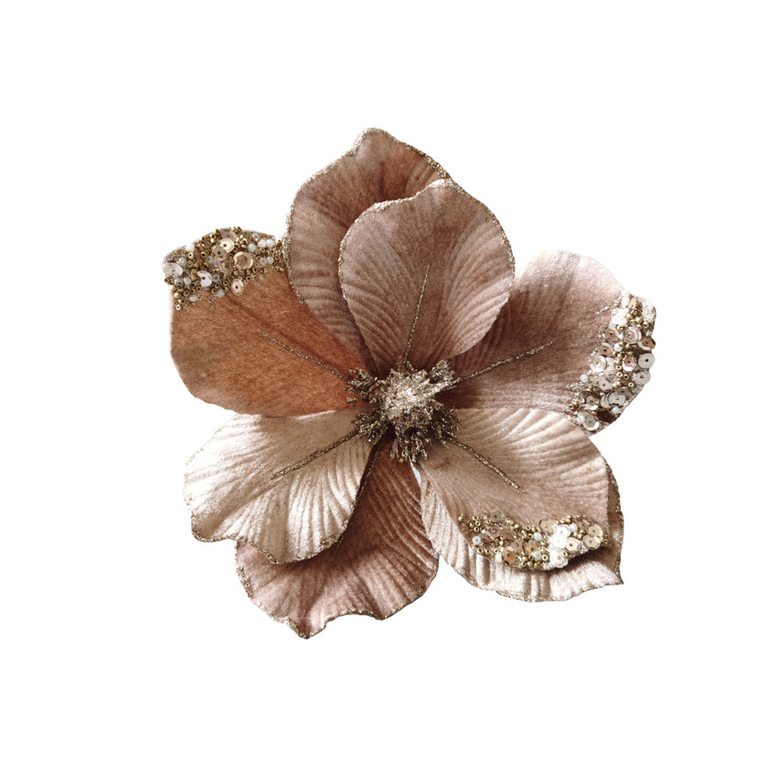 XMAS BROCADE FLOWER 4 FLOWER BEIGE PRC