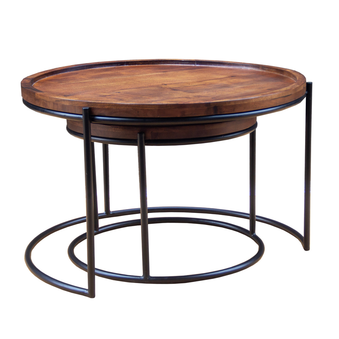 CELLINI COFFEE TABLE SET 2PCS WOOD ACACIA WALNUT LIGHT METAL BLACK 70x70xH43cm IN