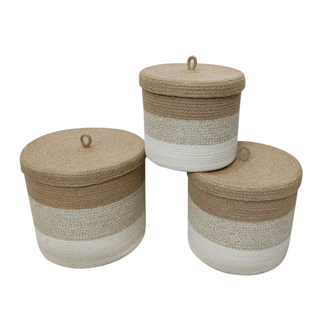 YDRA BOX WITH LID SET 3PCS JUTE NATURAL BEIGE WHIT