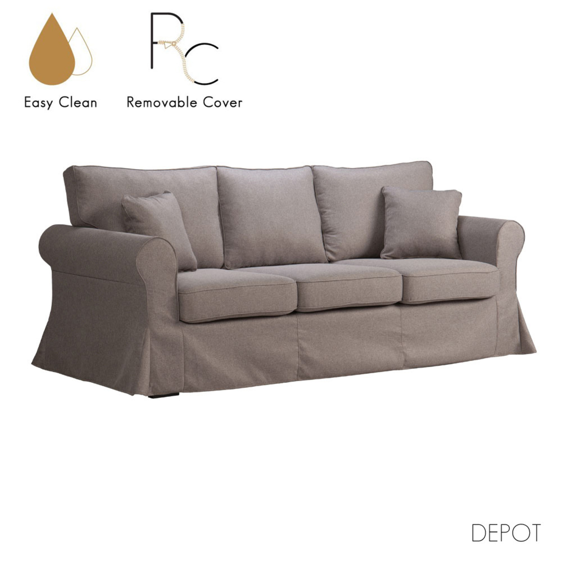 ASHLEY SOFA 3SEAT REMOVABLE COVER EASY CLEAN FABRIC BROWN LIGHT E1 EU