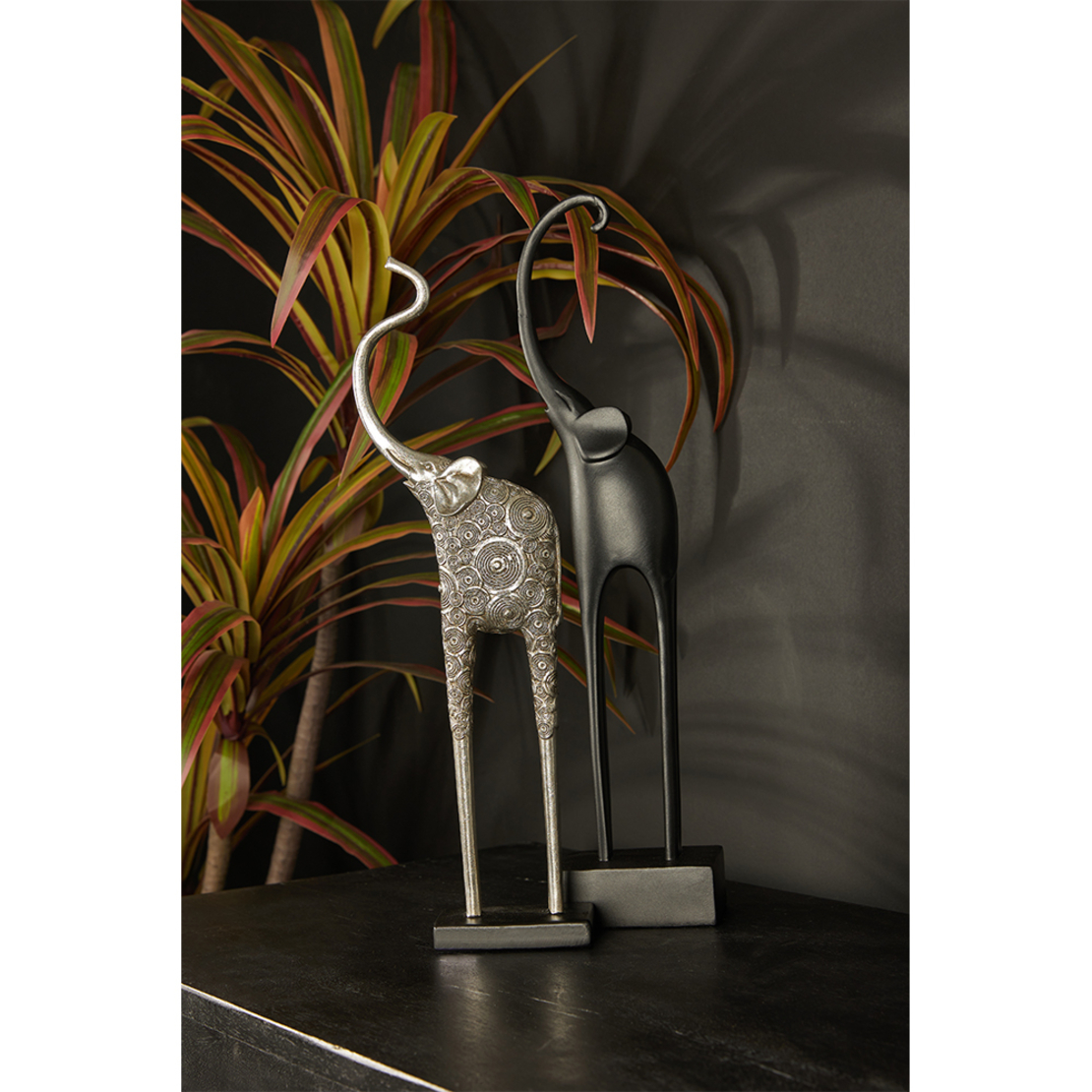 CONVOI 2 DECO ELEPHANT POLYRESIN SILVER BLACK 11,9