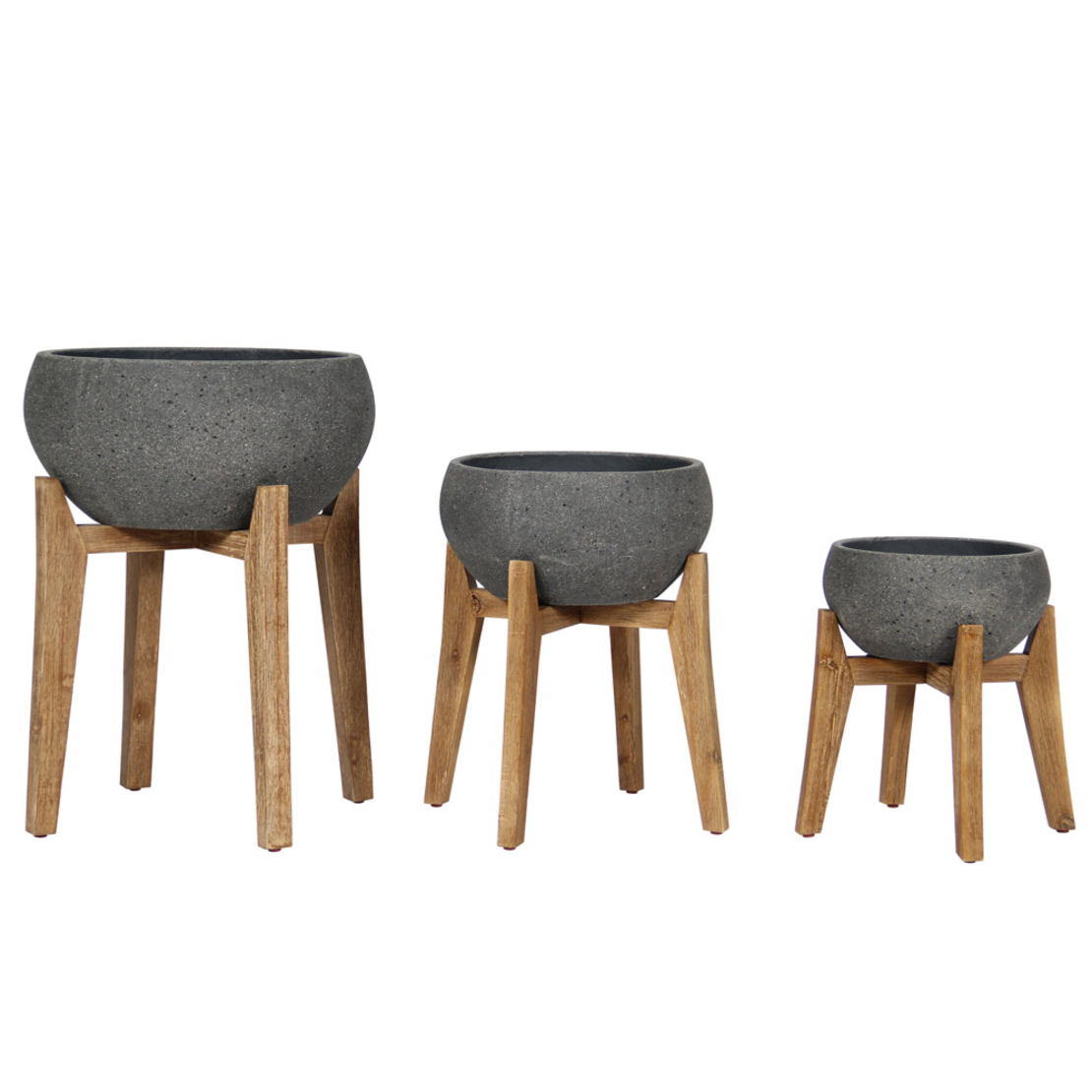 MOSS PLANTER SET 3PCS CONCRETE WOOD ANTRACITE NATU
