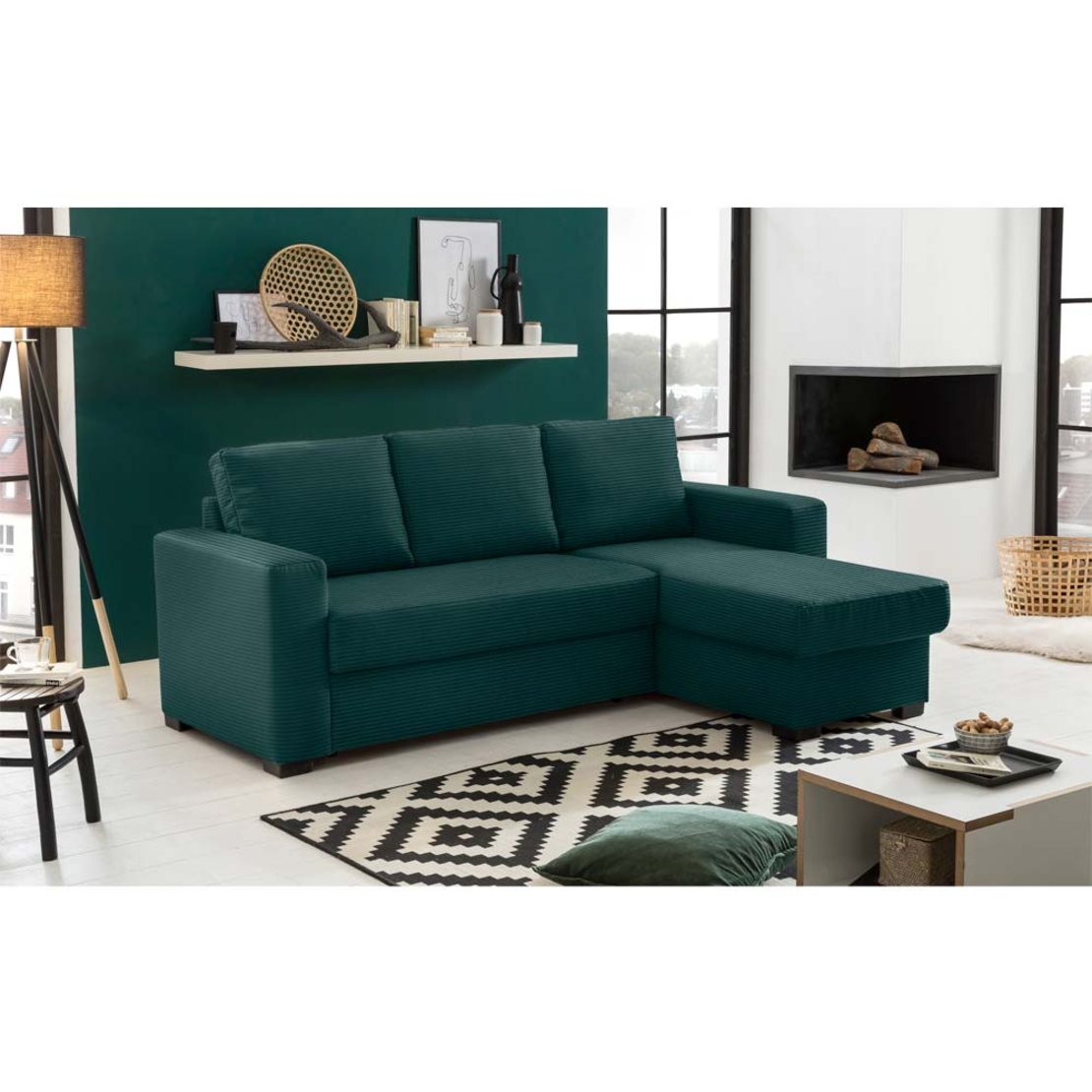 ALDO CRISTIANO SOFA BED REVERSABLE CORNER EASY CLEAN FABRIC GREEN E1 EU