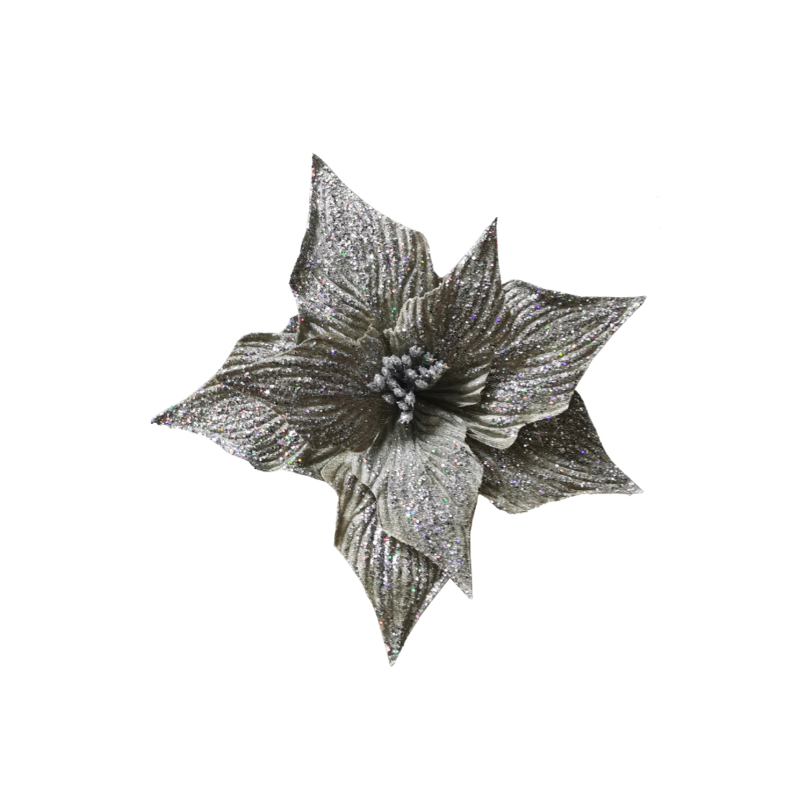 XMAS SPARK FLOWER POLYESTER SILVER D30cm PRC