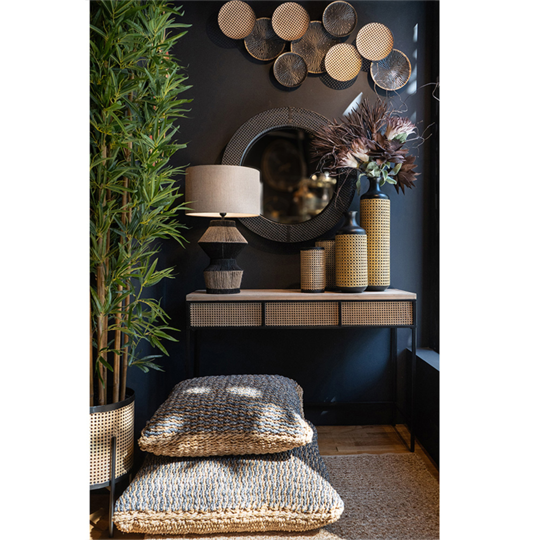 CANNE MIRROR WALL METAL BLACK 80x80x7cm PRC