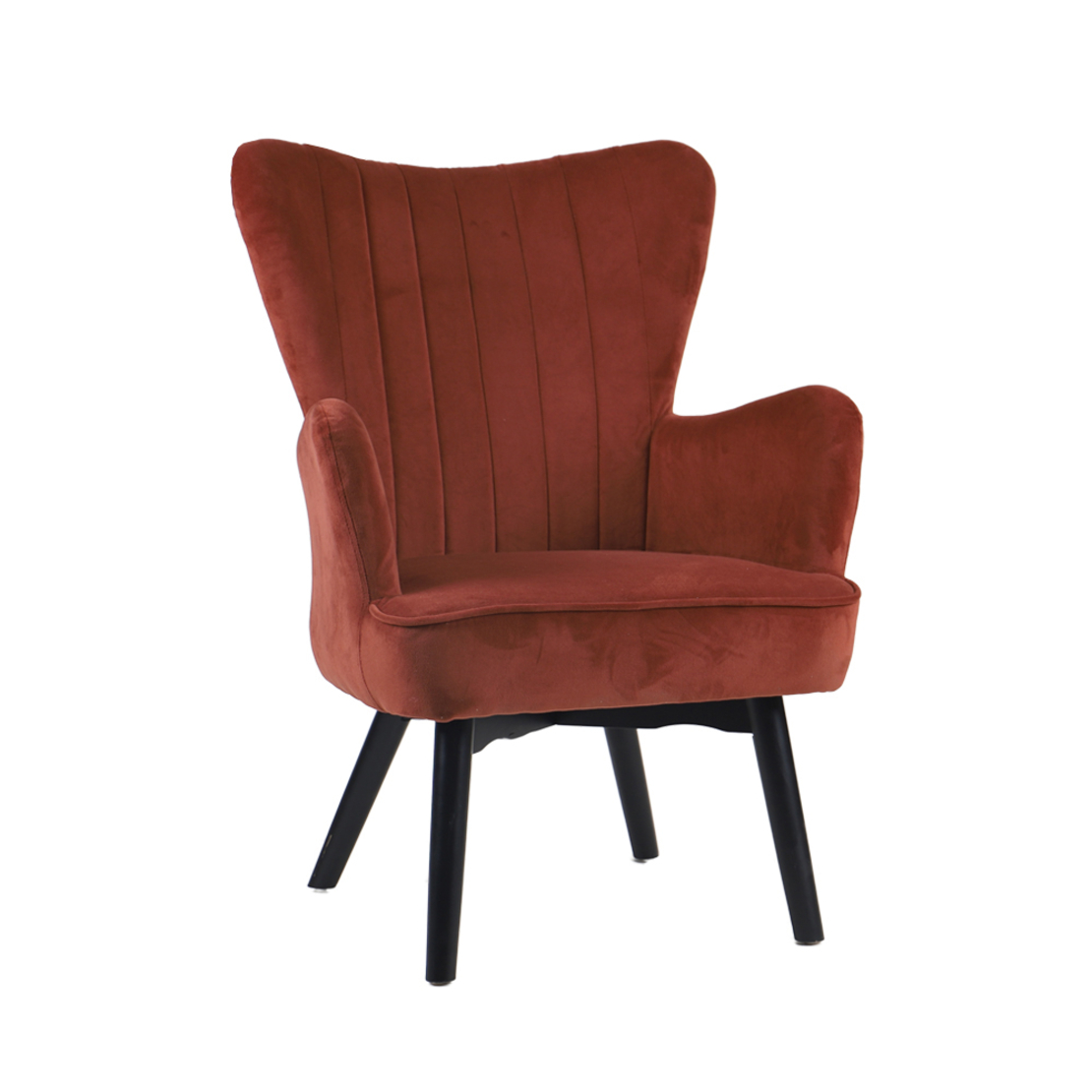 BELLA ARMCHAIR FABRIC RUST RED WOOD BLACK E1 PRC