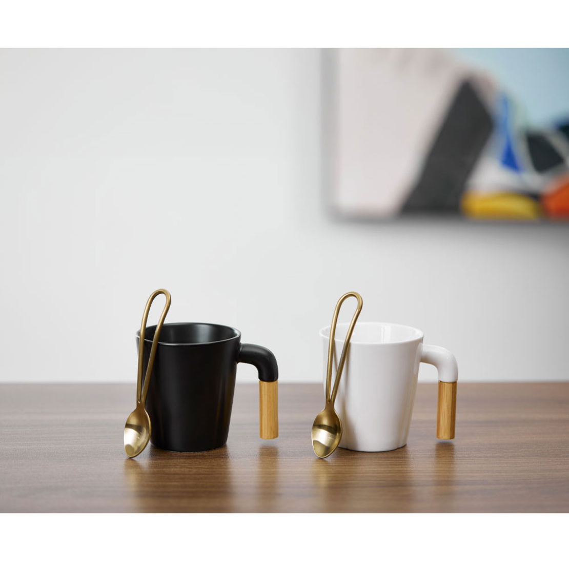 NORDIC MUG SET 4PCS PORCELAIN BAMBOO BLACK NATURAL