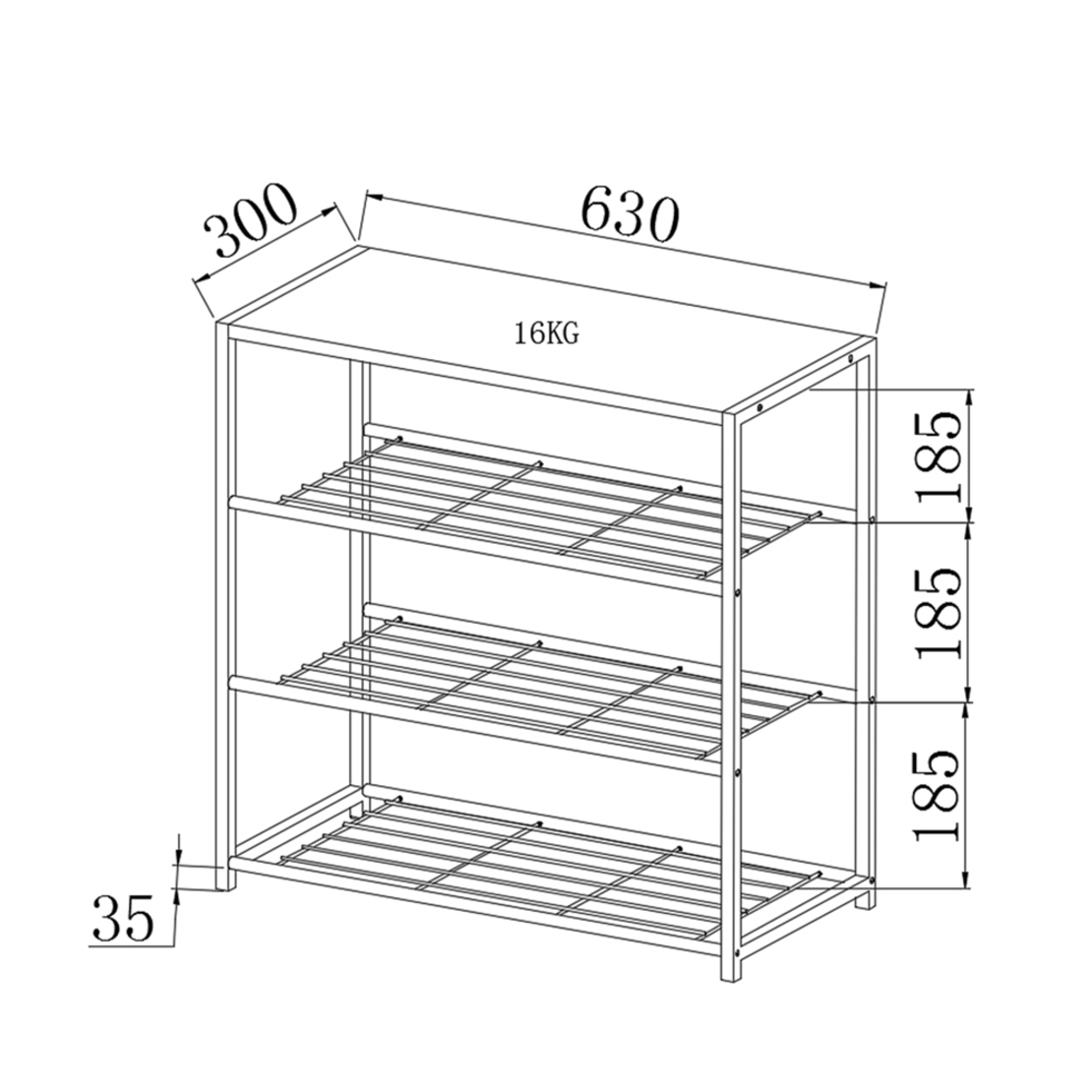 RAIL 3 SHOERACK 3SHELVES CHIPBOARD WITH MELAMINE SONOMA BLACK E1 PRC