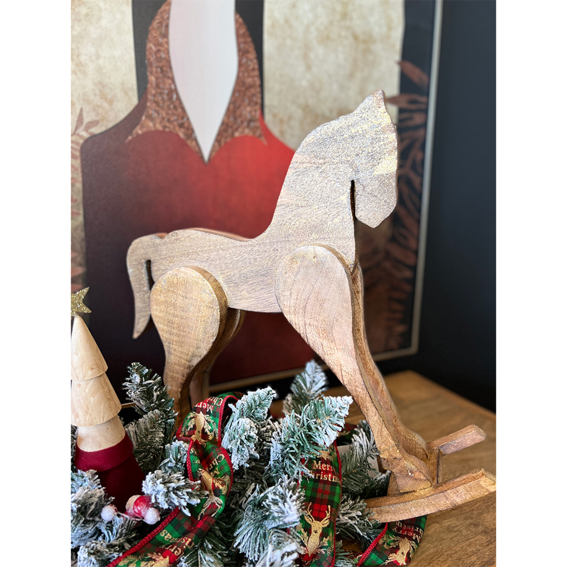 XMAS JEU ROCKING HORSE WOOD MANGO NATURAL 41x10xH4