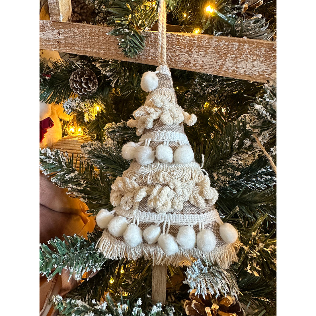 XMAS JOLLY 1 PENDANT TREE FABRIC WOOD MANGO BEIGE