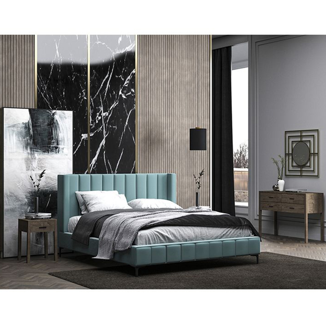 TOKYO BED (FOR MATTRESS 160x200cm) FABRIC MINT METAL BLACK E1 MY