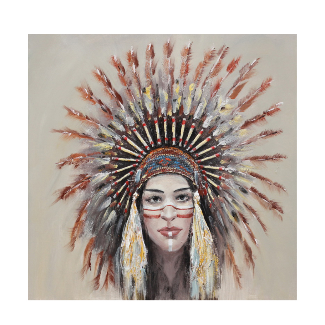 INDIAN GIRL PAINTING CANVAS WOOD 90x90xH3,5cm PRC