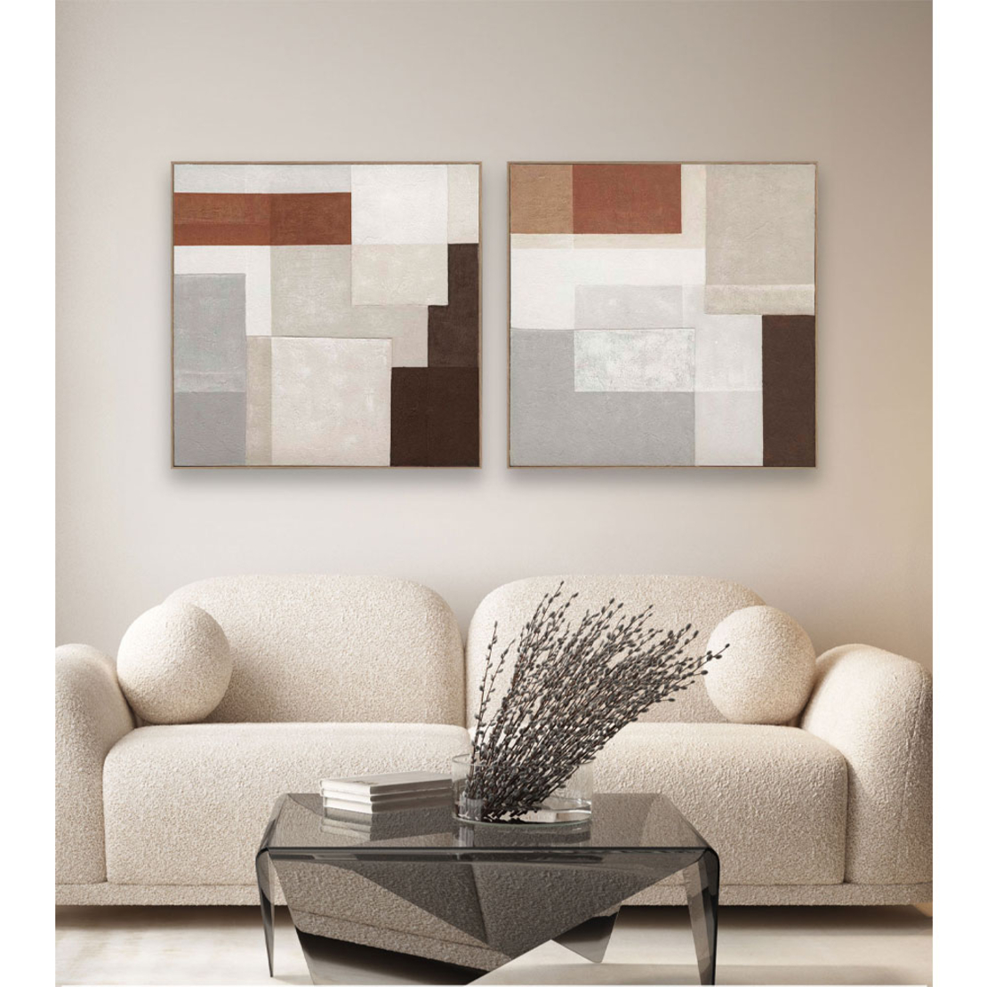 RAGNA SQUARE PAINTING DECORATIVE 100x100x5 CANVAS MULTICOLOR WOOD NATURAL