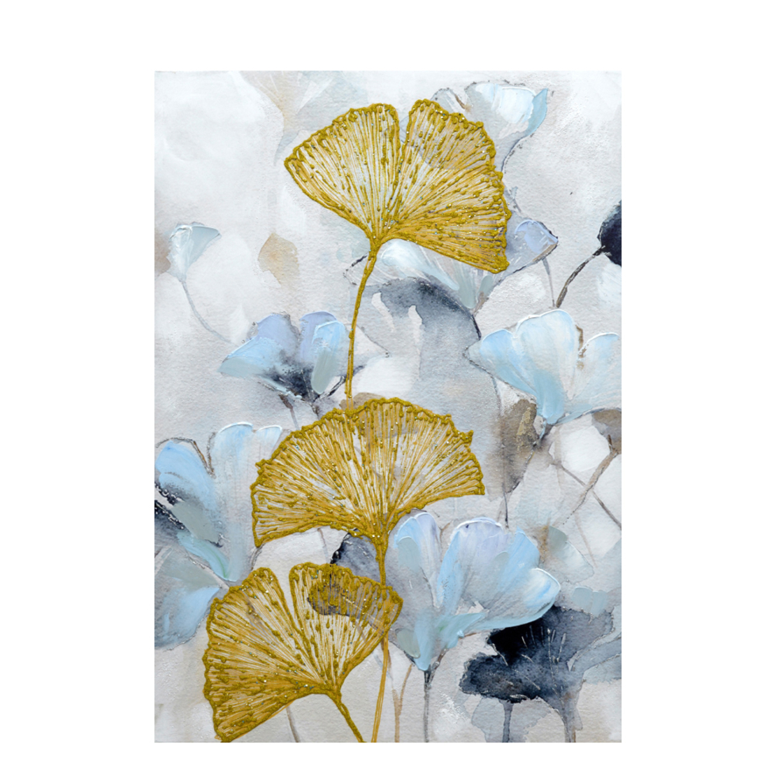 PALEN 1 PAINTING CANVAS BLUE WHITE WOOD GOLD 70x10