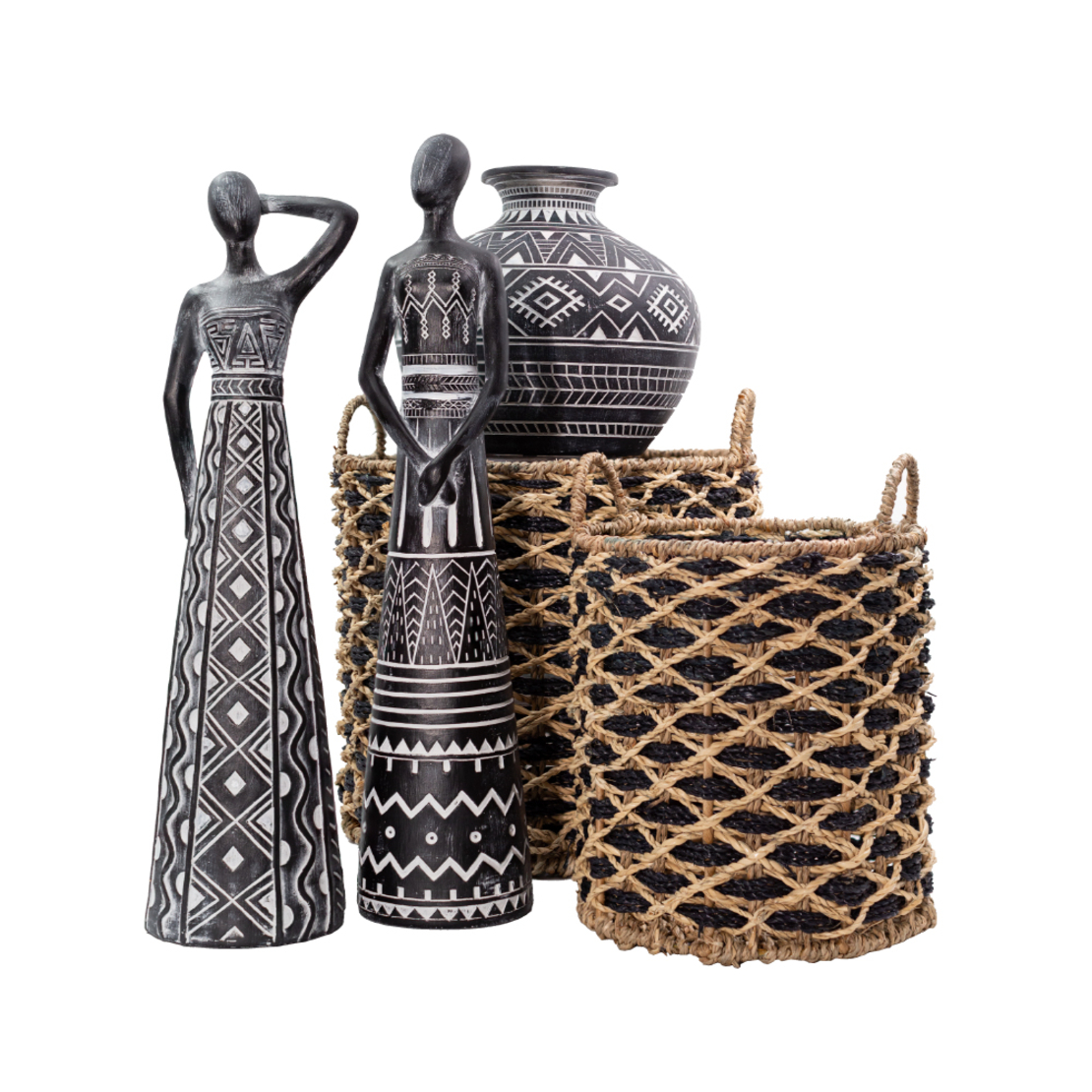 ROMBUS BASKET SET 5PCS SEAGRASS IRON NATURAL BLACK