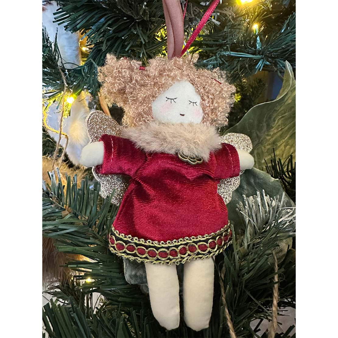 XMAS SPECTRUM GIRL 7 PENDANT ANGEL FABRIC RED BEIG
