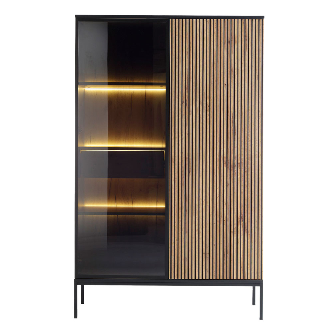 MYSTERY CABINET 2DOORS MELAMINE NATURAL DARK BLACK METAL 104x39x166 E1 PR
