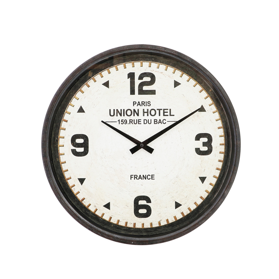 UNION CLOCK WALL METAL GLASS BLACK WHITE BROWN D39