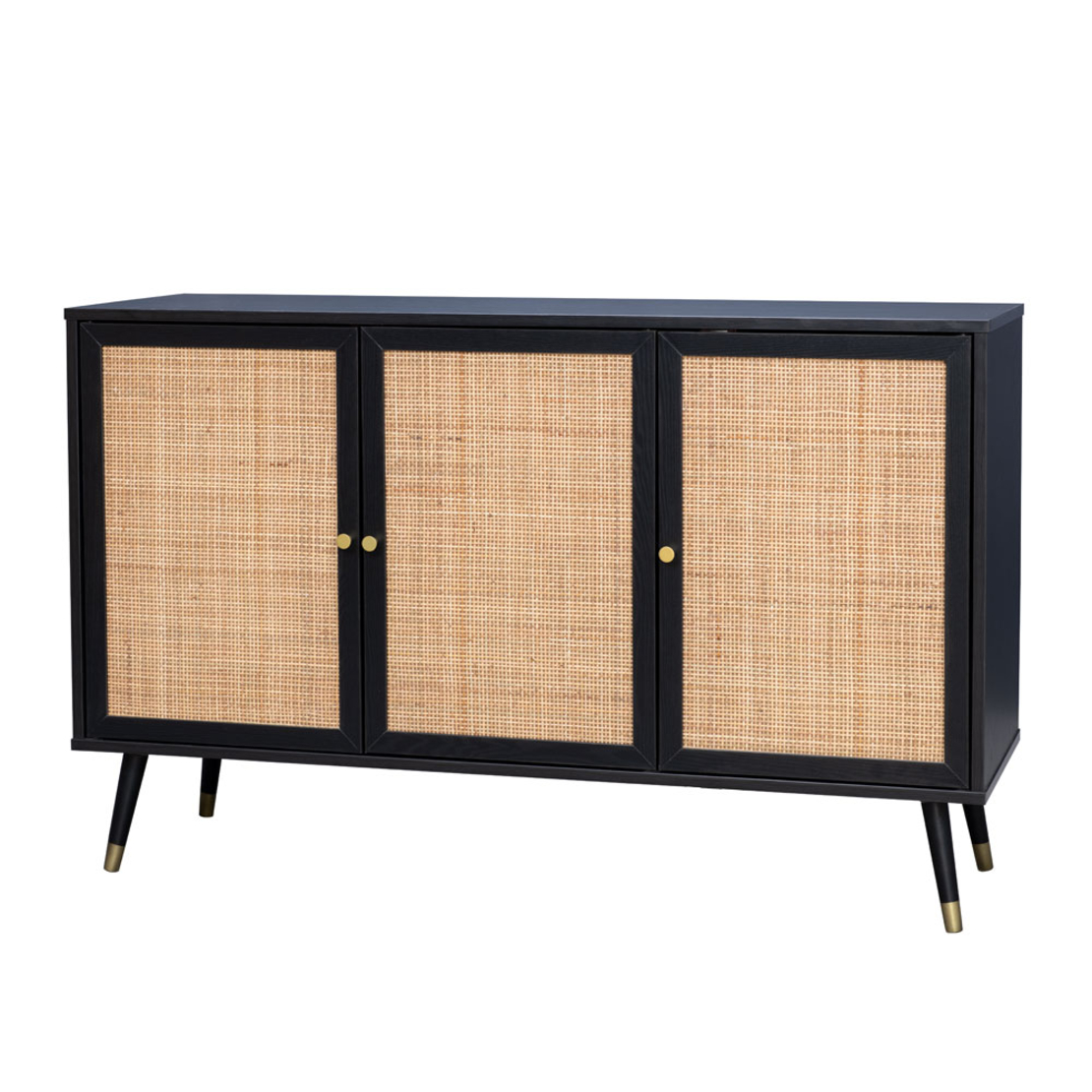 VIENNA SIDEBOARD CHIPBOARD WITH MELAMINE BLACK WITH RATTAN GOLD 120x39xH75,5cm E1 PRC