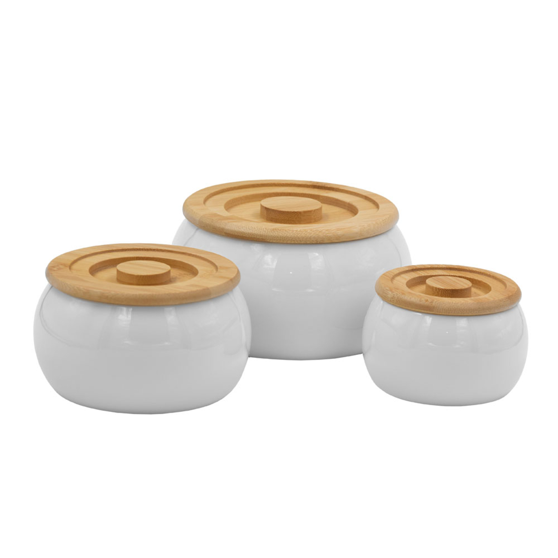 CURVE STORAGE JAR WITH LID SET 3PCS PORCELAIN BAMB