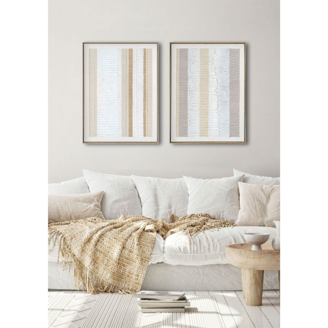 EVIK SAND PAINTING DECORATIVE 60x80x4 CANVAS WHITE BEIGE WOOD NATURAL
