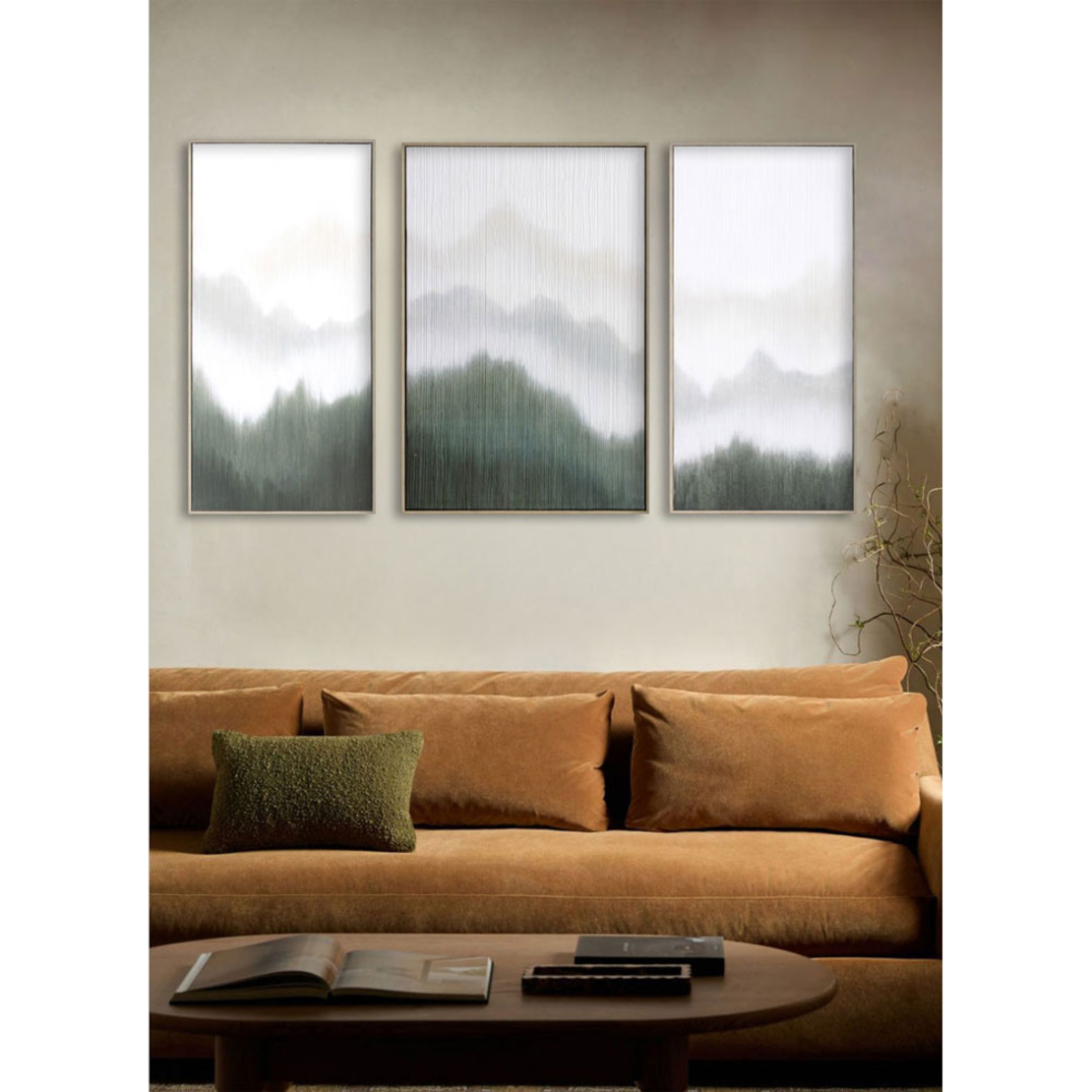 LOST IN NATURE PAINTING DECORATIVE 45x90x5 CANVAS WHITE GREEN WOOD NATURA