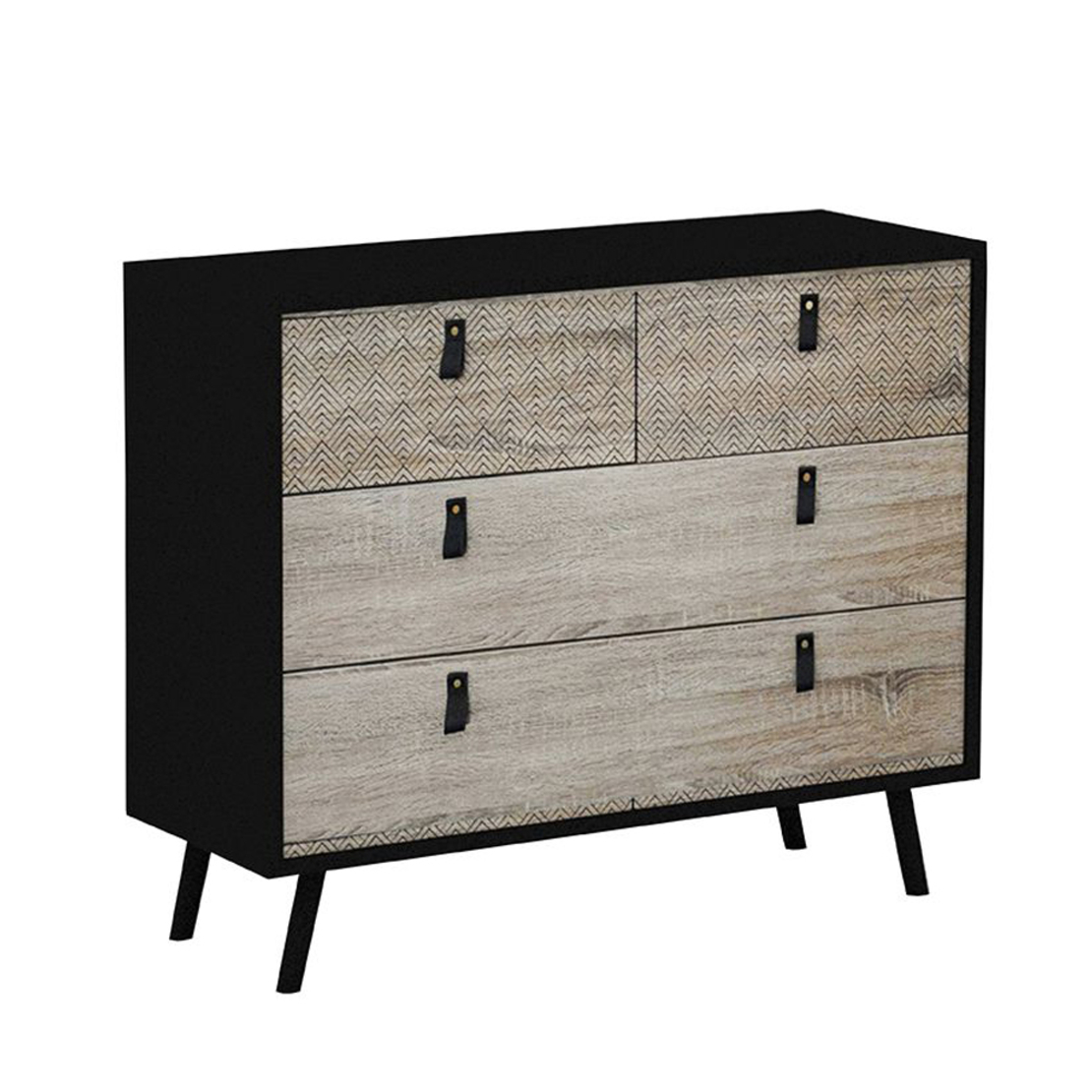 OMNIA COMMODE CHIPBOARD WITH MELAMINE CARTA BLACK WOOD RUBBERWOOD SONOMA WITH PATTERN E1 PRC